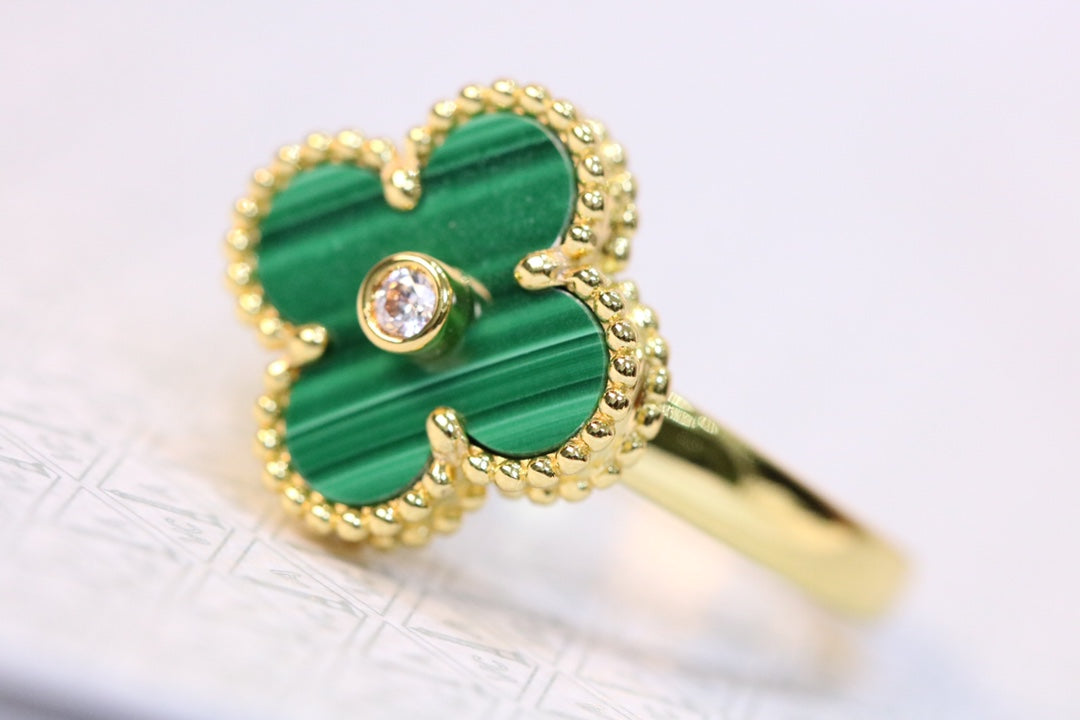 Gold Malachite Ring w/ Diamond cut