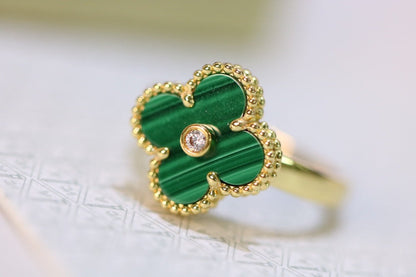 Gold Malachite Ring w/ Diamond cut