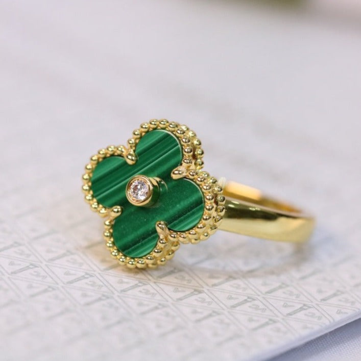 Gold Malachite Ring w/ Diamond cut