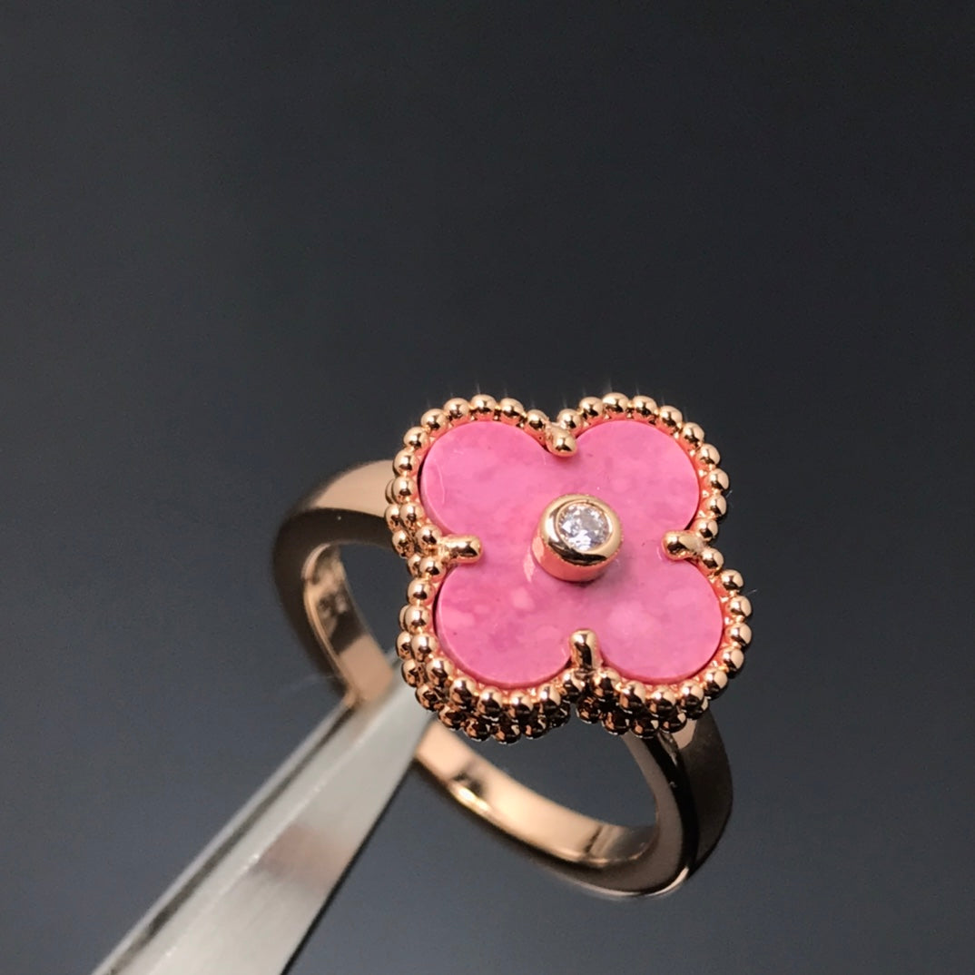 Clover Rhodonite Pink Gold Ring