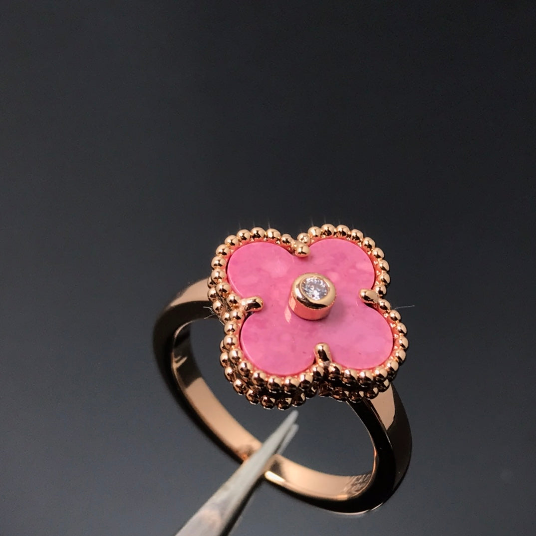 Clover Rhodonite Pink Gold Ring