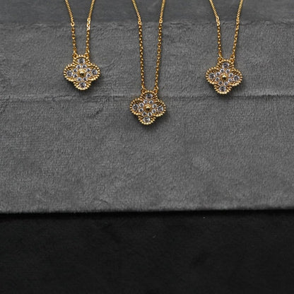 Gold Clover Necklace Diamond Cut