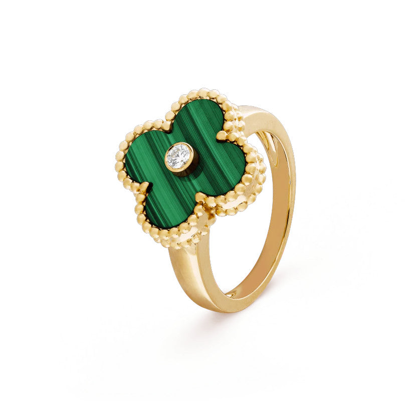 Gold Malachite Ring w/ Diamond cut